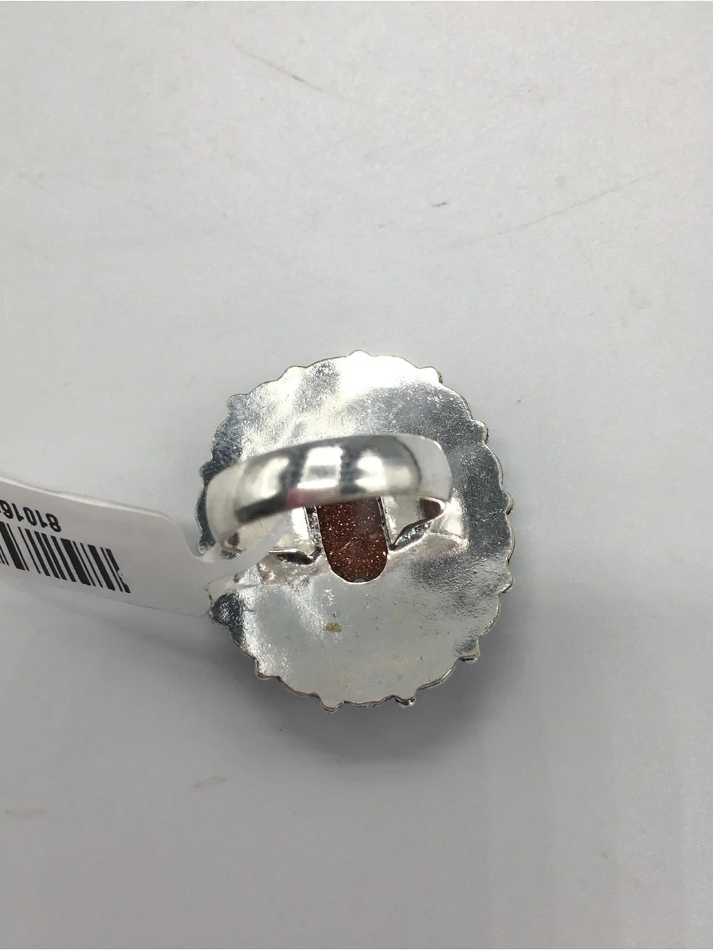 New Handmade Silver & Red Sun Stone Boho Statement Ring, Size 6